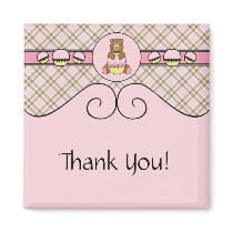 Bear With Pink Cupcake Pink Plaid Magnet magnets