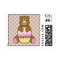 Bear With Pink Cupcake Pink Plaid Stamps stamps