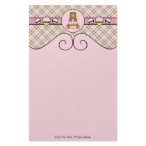 Bear With Pink Cupcake Pink Plaid Stationery stationery