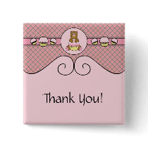 Bear With Pink Cupcake Pink Waffle Cone Button buttons