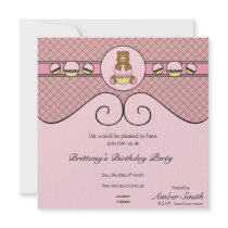 Bear With Pink Cupcake Pink Waffle Cone Invitation invitations