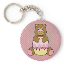 Bear With Pink Cupcake Pink Waffle Cone Keychain keychains