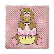 Bear With Pink Cupcake Pink Waffle Cone Magnet magnets