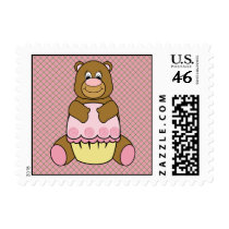 Bear With Pink Cupcake Pink Waffle Cone Stamps