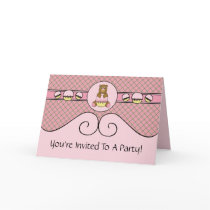 Bear With Pink Cupcake Pink Waffle Invitation cards