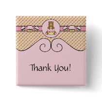 Bear With Pink Cupcake Stripes N' Dots Button buttons