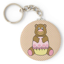 Bear With Pink Cupcake Stripes N' Dots Keychain keychains