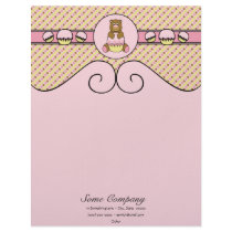 Bear With Pink Cupcake Stripes N' Dots Letterhead letterhead