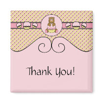 Bear With Pink Cupcake Stripes N' Dots Magnet magnets