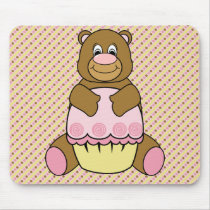 Bear With Pink Cupcake Stripes N' Dots Mousepad mousepads