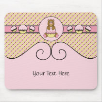Bear With Pink Cupcake Stripes N' Dots Mousepad mousepads