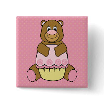 Bear With Pink Cupcake Swirls Button buttons