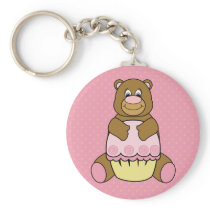 Bear With Pink Cupcake Swirls Keychain keychains