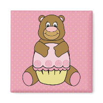 Bear With Pink Cupcake Swirls Magnet magnets