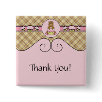 Bear With Pink Cupcake Vanilla Plaid Button buttons
