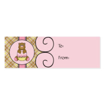 Bear With Pink Cupcake Vanilla Plaid Gift Tags business cards