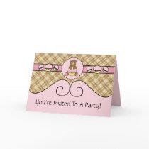 Bear With Pink Cupcake Vanilla Plaid Invitation cards