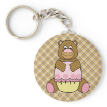 Bear With Pink Cupcake Vanilla Plaid Keychain keychains