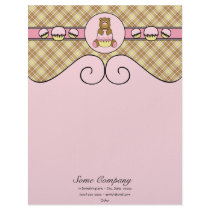 Bear With Pink Cupcake Vanilla Plaid Letterhead letterhead