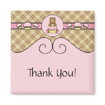 Bear With Pink Cupcake Vanilla Plaid Magnet magnets