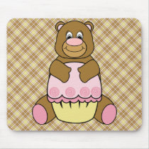 Bear With Pink Cupcake Vanilla Plaid Mousepad mousepads