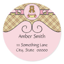 Bear With Pink Cupcake Vanilla Plaid Sticker stickers