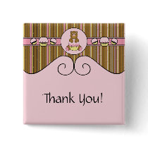 Bear With Pink Cupcake Vertical Stripes Button buttons