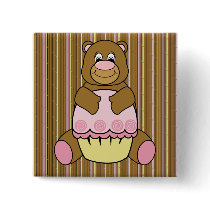 Bear With Pink Cupcake Vertical Stripes Button buttons