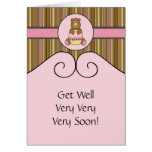 Bear With Pink Cupcake Vertical Stripes Card