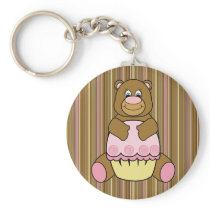 Bear With Pink Cupcake Vertical Stripes Keychain keychains