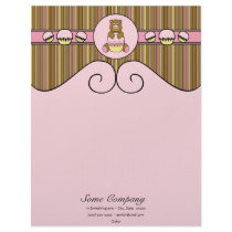 Bear With Pink Cupcake Vertical Stripes Letterhead letterhead