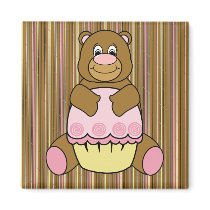 Bear With Pink Cupcake Vertical Stripes Magnet magnets