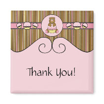 Bear With Pink Cupcake Vertical Stripes Magnet magnets