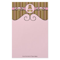 Bear With Pink Cupcake Vertical Stripes Stationery stationery