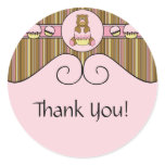 Bear With Pink Cupcake Vertical Stripes Sticker