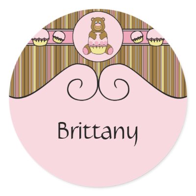 Bear With Pink Cupcake Vertical Stripes Sticker by animalacres
