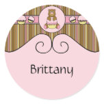 Bear With Pink Cupcake Vertical Stripes Sticker