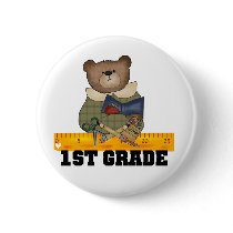 Bear with Ruler 1st Grade Tshirts and Gifts buttons by school_teacher Bear with Ruler 1st Grade Tshirts and Gifts buttons