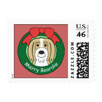 Bearded Collie Christmas Stamp