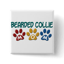 BEARDED COLLIE MOM Paw Print Button