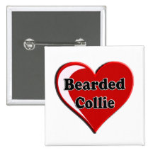 Bearded Collie on Heart for dog lovers Pinback Buttons