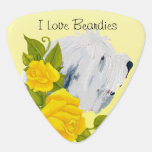 Bearded Collie on Yellow Roses Guitar Pick