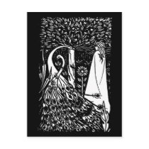 Beardsley Nouveau Lady & Peacocks Post Card