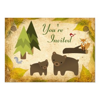 Bears and Woodland Animals Baby Shower Invitation