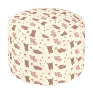 Bears Bees and Strawberries Round Pouf