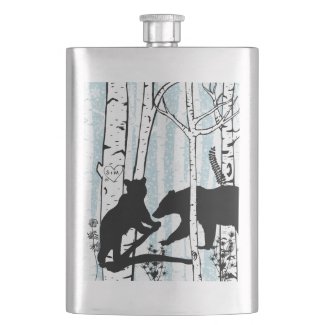 Bears in Birch Forest Customized Initials Flask