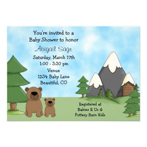 Bears, Mountains and Cabin Baby Shower Invitations
