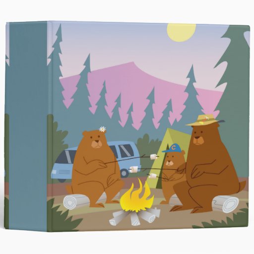 bears roasting marshmallows notebook 3 ring binder | Zazzle