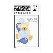 Beary 1st BIrthday (BOY) Postage Stamp