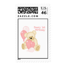 Beary 1st BIrthday (GIRL) postage